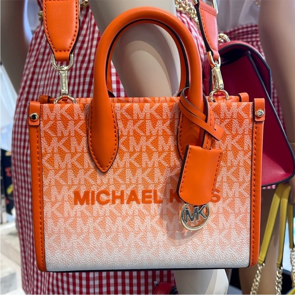 Michael Kors Mirella Extra-Small Ombré Logo Crossbody XBODY ShopperBag Poppy NWT - Picture 6 of 15